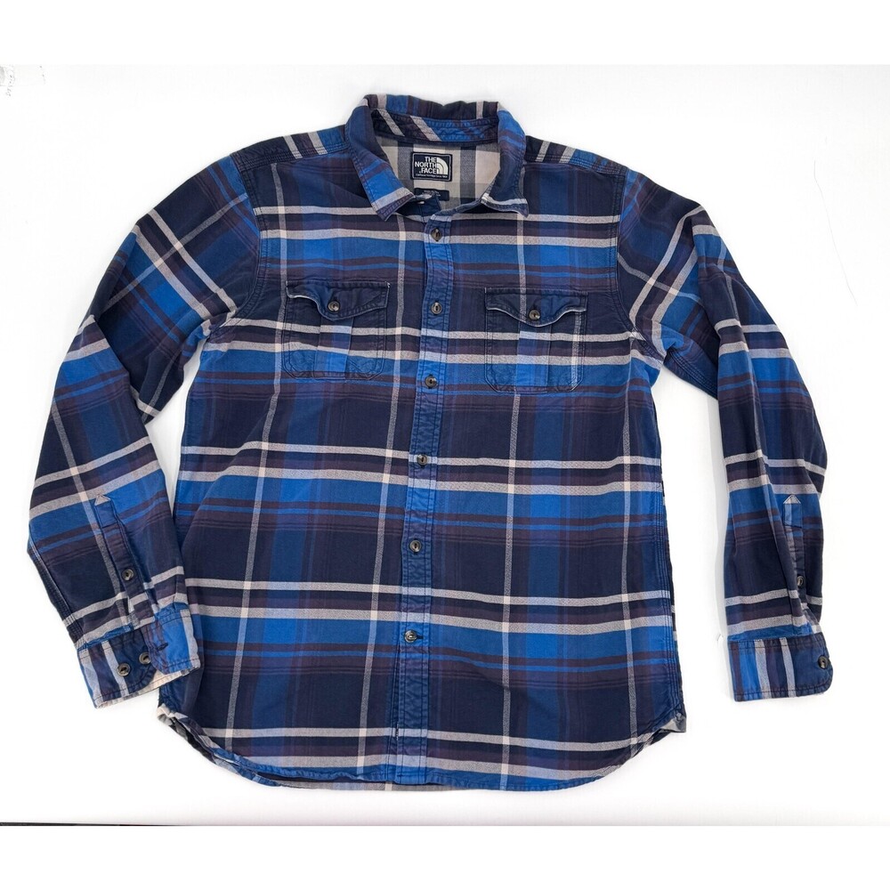 The North Face Shirt Mens Large Blue Navy Plaid Flannel Button Long Sleeve